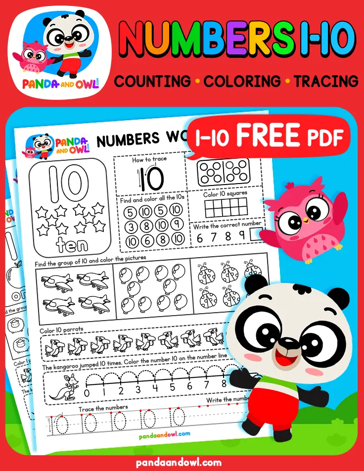Free Numbers 1 to 10 Worksheets for Kindergarten PDF Printable - Panda and Owl Free Numbers 1 to 10 Worksheets for Kindergarten PDF Printable - Panda and Owl