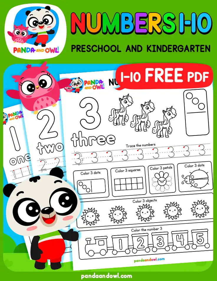 FREE Printable Numbers 1-10 Worksheets PDF for Kids | Panda and Owl FREE Printable Numbers 1-10 Worksheets PDF for Kids | Panda and Owl