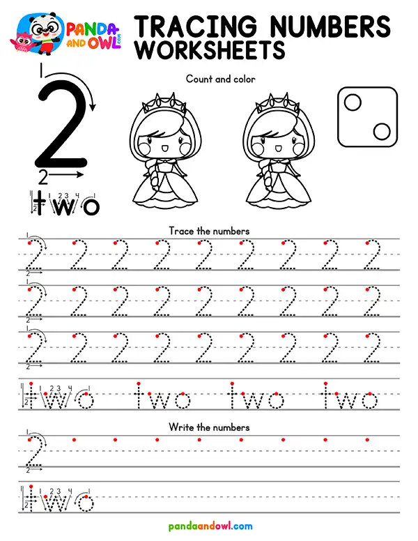 Free Printable Tracing Numbers 1-10 Worksheets PDF for Preschool and Kindergarten Kids - Number 2 - Panda and Owl Free Printable Tracing Numbers 1-10 Worksheets PDF for Preschool and Kindergarten Kids - Number 2 - Panda and Owl
