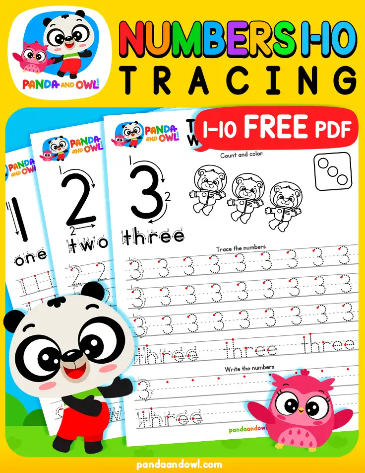 Free Printable Tracing Numbers 1-10 Worksheets PDF for Preschool and Kindergarten Kids - Panda and Owl Free Printable Tracing Numbers 1-10 Worksheets PDF for Preschool and Kindergarten Kids - Panda and Owl